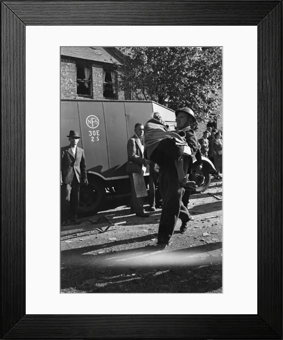 Framed Print : The scene at No. 38 Dudley Road, Folkestone when a shell fired from the German batteries Framed Print : The scene at No. 38 Dudley Road, Folkestone when a shell fired from the German batteries