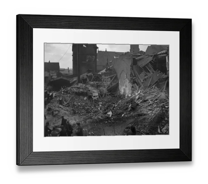 Framed Print : Workmen survey the shattered remains of W. H. Smart in Wrentham Street Framed Print : Workmen survey the shattered remains of W. H. Smart in Wrentham Street