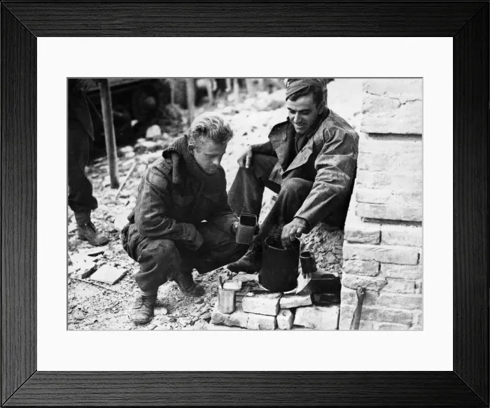 Framed Print : The tea ritual is observed even among the ruins of Ortona, Italy for Canadian soldiers K Framed Print : The tea ritual is observed even among the ruins of Ortona, Italy for Canadian soldiers K