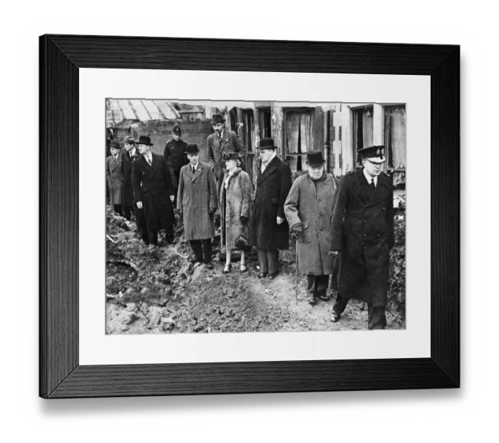 Framed Print : Winston Churchill, Sir Charles Maby and Mrs Churchill visit a bombed area in Bristol