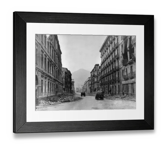 Framed Print : US soldiers drive jeeps through the deserted streets of Salerno, Italy Framed Print : US soldiers drive jeeps through the deserted streets of Salerno, Italy