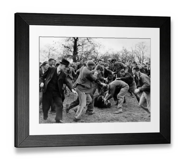 Framed Print : A game of bottle kicking in Hallaton, Leicestershire. 10th April 1944 Framed Print : A game of bottle kicking in Hallaton, Leicestershire. 10th April 1944