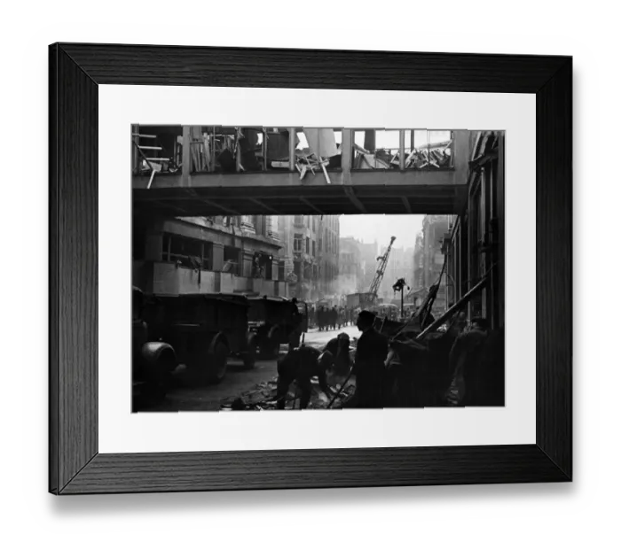 Framed Print : Bomb damage to the Selfridges building in London. 27th April 1945
