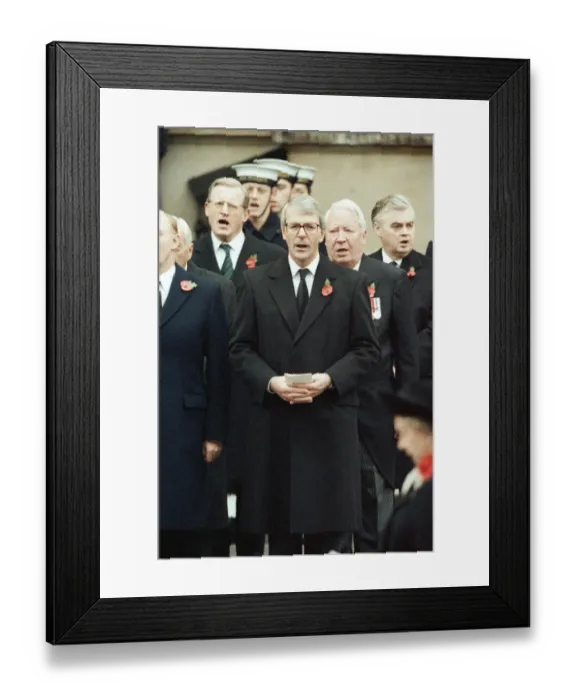 Framed Print : Remembrance Day parade at Whitehall, London. John Major, Edward Heath. 11th November 1991