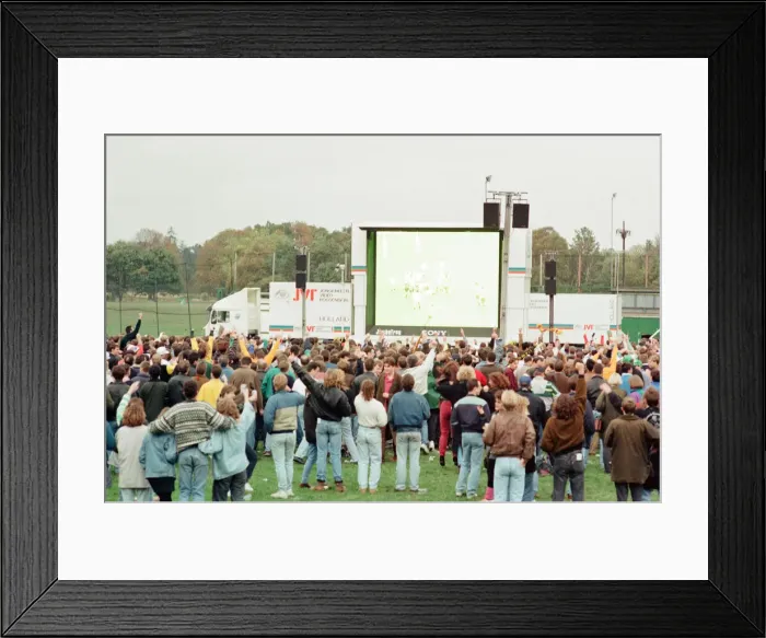 Framed Print : Rugby Fans watching the 1991 Rugby World Cup Final between Australia & England on an Framed Print : Rugby Fans watching the 1991 Rugby World Cup Final between Australia & England on an