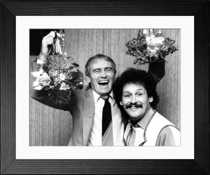 Framed Print : Oldham comics Cannon and Ball rehearse their Christmas show, December 1987 Framed Print : Oldham comics Cannon and Ball rehearse their Christmas show, December 1987
