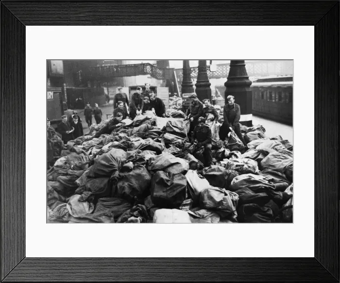 Framed Print : Piles of mail bags sorted by soldiers in Liverpool. 19th December 1943 Framed Print : Piles of mail bags sorted by soldiers in Liverpool. 19th December 1943
