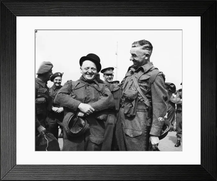 Framed Print : Colour Sergeant J. E. Pardoe (left) tries on a bowler hat in Gibraltar whilst waiting to Framed Print : Colour Sergeant J. E. Pardoe (left) tries on a bowler hat in Gibraltar whilst waiting to
