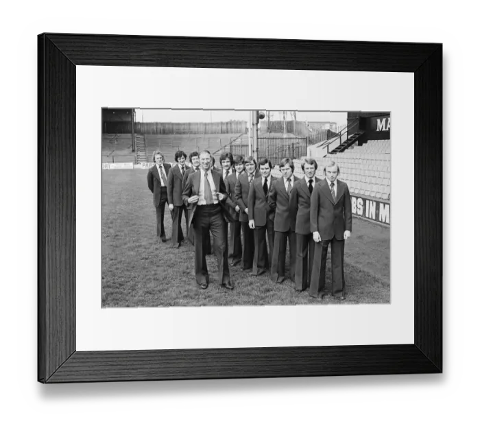 Framed Print : Boro players sporting the their new suits. Circa 1975 Framed Print : Boro players sporting the their new suits. Circa 1975