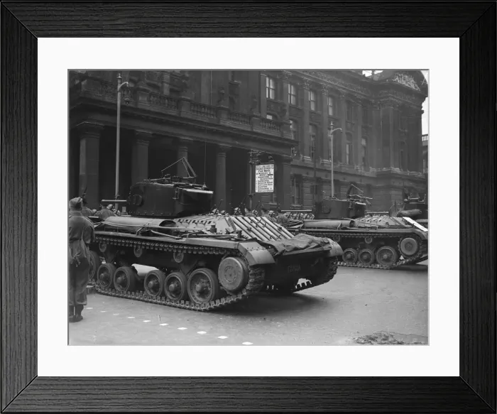 Framed Print : Matilda and Valentine tanks parade through central Birmingham as part of War Production Framed Print : Matilda and Valentine tanks parade through central Birmingham as part of War Production