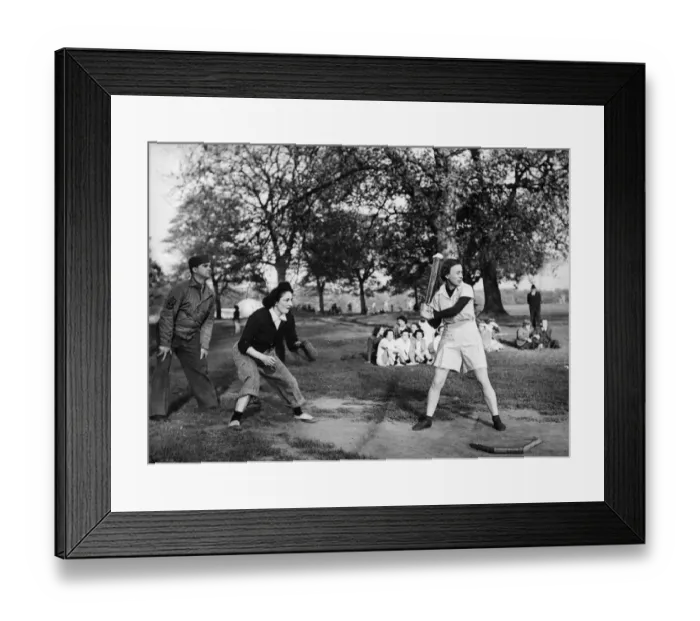 Framed Print : Hyde Park, London. Canadians play baseball in London, May 1944 Framed Print : Hyde Park, London. Canadians play baseball in London, May 1944