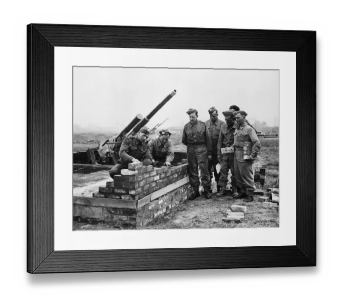 Framed Print : Soldiers learning how to become brick layers and house builders