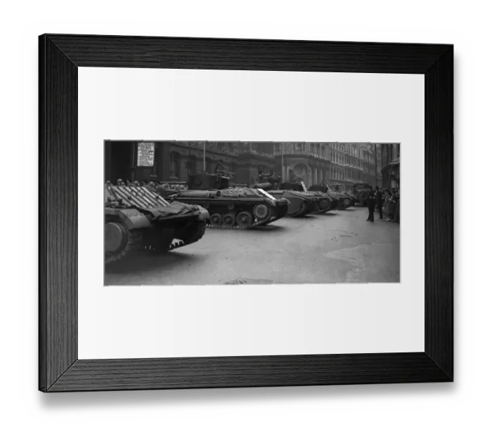 Framed Print : Matilda and Valentine tanks parade through central Birmingham as part of War Production Framed Print : Matilda and Valentine tanks parade through central Birmingham as part of War Production