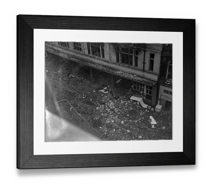 Framed Print : The burnt out shell of C and A in Corporation Street, Birmingham following an incendiary Framed Print : The burnt out shell of C and A in Corporation Street, Birmingham following an incendiary
