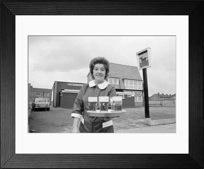 Framed Print : Barmaid at The Newmarket Pub, Penrith Road, Middlesbrough, 1972, Photocall Framed Print : Barmaid at The Newmarket Pub, Penrith Road, Middlesbrough, 1972, Photocall
