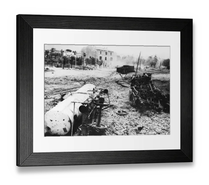Framed Print : The rail yard and installation at Viterbo, north of Rome destroyed by planes of Framed Print : The rail yard and installation at Viterbo, north of Rome destroyed by planes of