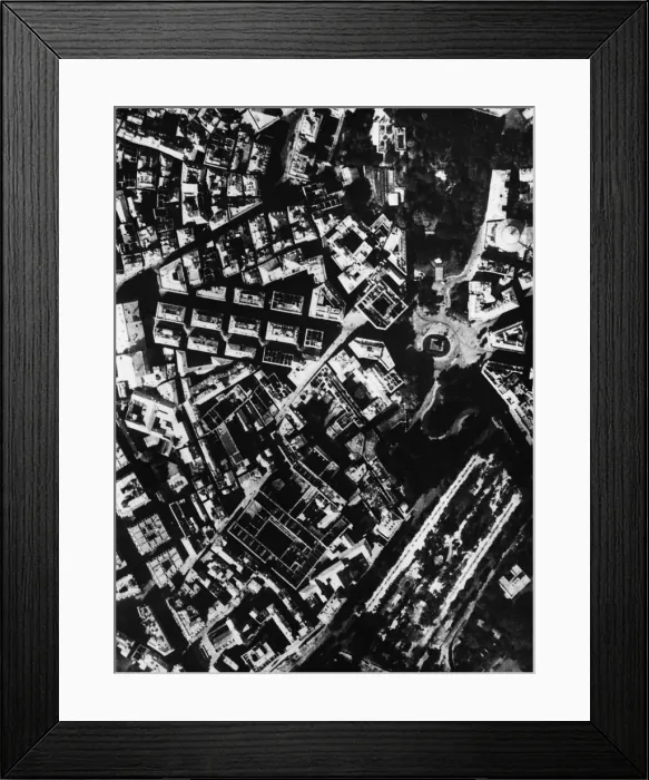 Framed Print : R. A. D. Raids on Genoa. The draughtboard effect of shadows falling inside roofless Framed Print : R. A. D. Raids on Genoa. The draughtboard effect of shadows falling inside roofless