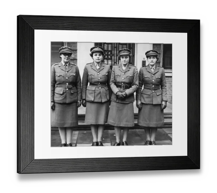 Framed Print : A. T. S. Officers arrive in Canada. Left to right - J  /  C Elizabeth McHaughton