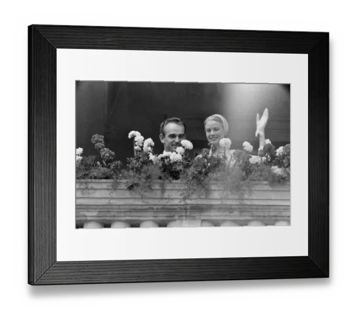 Framed Print : The marriage of Grace Kelly to Prince Rainier III, pictured on a balcony. 18th April 1956 Framed Print : The marriage of Grace Kelly to Prince Rainier III, pictured on a balcony. 18th April 1956