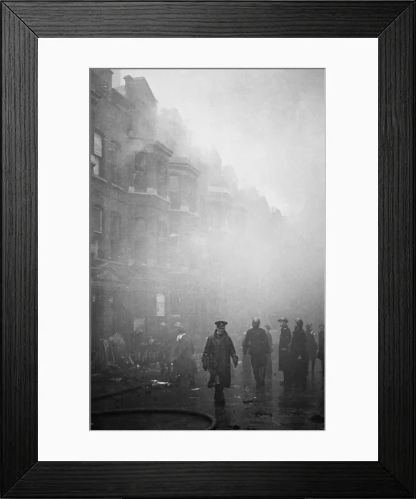 Framed Print : Fire crews, police and ARP wardens help salvage furniture from properties close to