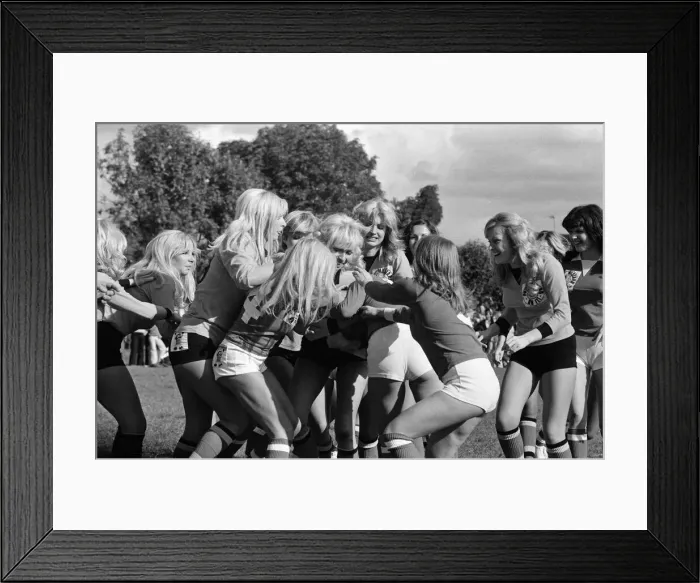 Framed Print : Rugby match between actresses and models sponsored by The Put Mustard On It committee Framed Print : Rugby match between actresses and models sponsored by The Put Mustard On It committee
