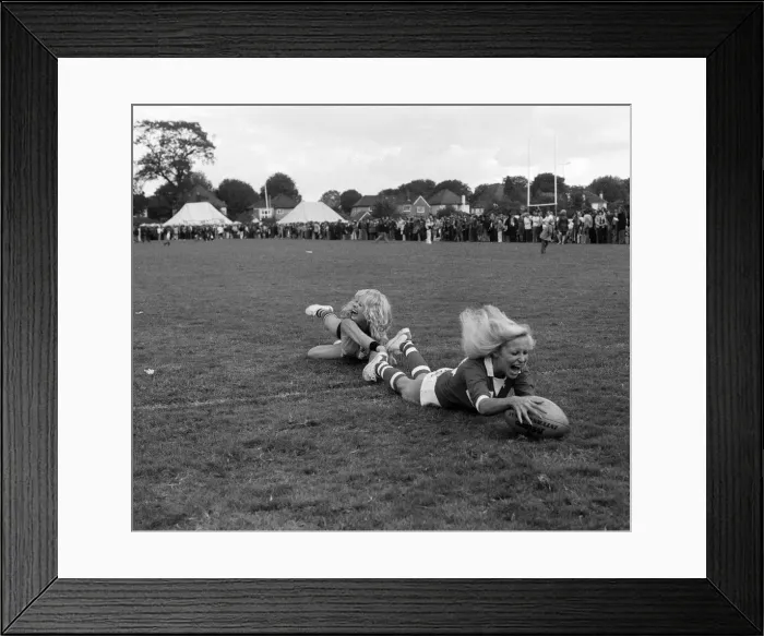 Framed Print : Rugby match between actresses and models sponsored by The Put Mustard On It committee Framed Print : Rugby match between actresses and models sponsored by The Put Mustard On It committee