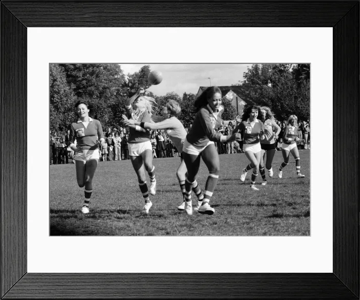 Framed Print : Rugby match between actresses and models sponsored by The Put Mustard On It committee Framed Print : Rugby match between actresses and models sponsored by The Put Mustard On It committee