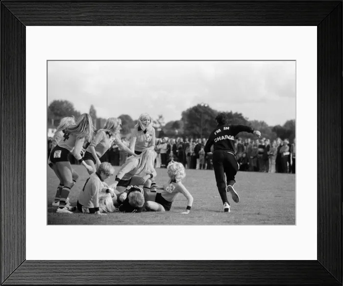 Framed Print : Rugby match between actresses and models sponsored by The Put Mustard On It committee Framed Print : Rugby match between actresses and models sponsored by The Put Mustard On It committee