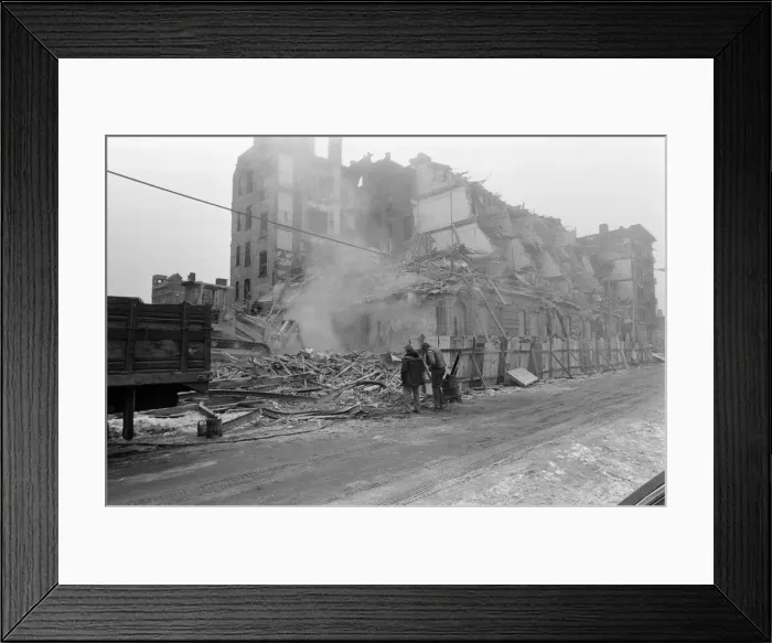 Framed Print : Street scene in New York, a building being demolished. 13th February 1981 Framed Print : Street scene in New York, a building being demolished. 13th February 1981
