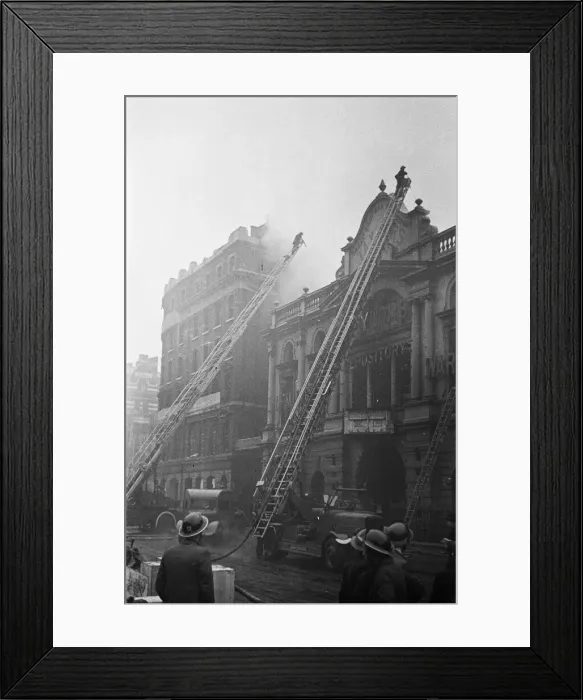 Framed Print : Fire crews tackling a blaze following an air raid, at Taylor Framed Print : Fire crews tackling a blaze following an air raid, at Taylor