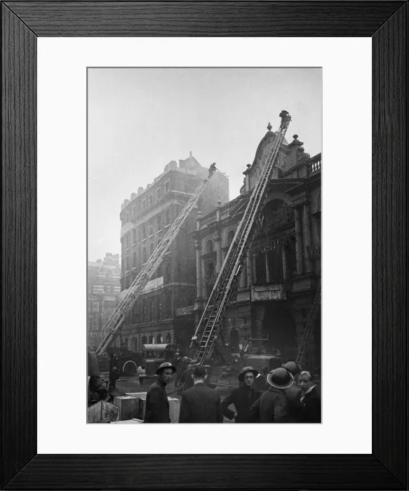Framed Print : Fire crews tackling a blaze following an air raid, at Taylor Framed Print : Fire crews tackling a blaze following an air raid, at Taylor