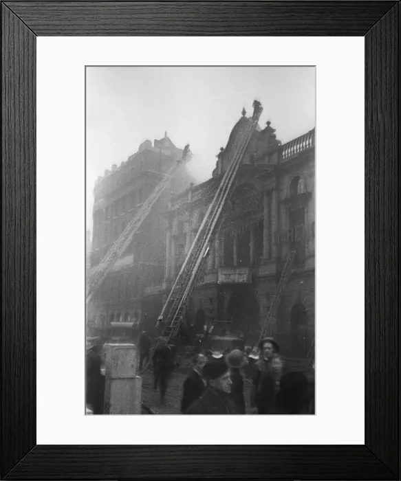 Framed Print : Fire crews tackling a blaze following an air raid, at Taylor