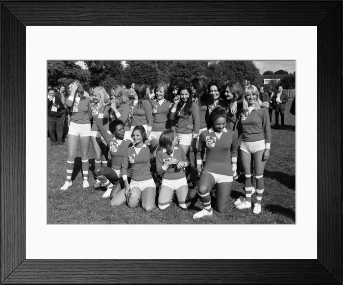 Framed Print : Rugby match between actresses and models sponsored by The Put Mustard On It committee