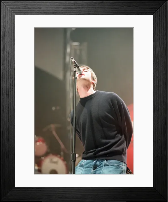 Framed Print : Liam Gallagher of Oasis performing at Newcastle Arena during their Be Here Now Tour Framed Print : Liam Gallagher of Oasis performing at Newcastle Arena during their Be Here Now Tour