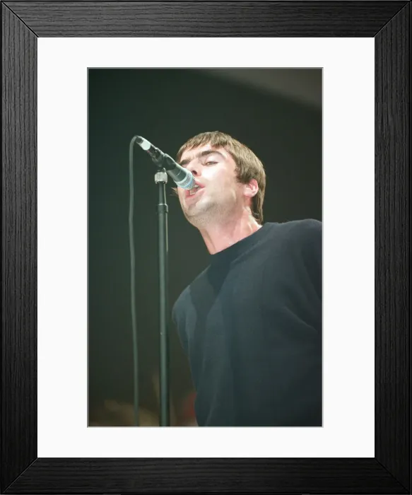 Framed Print : Liam Gallagher of Oasis performing at Newcastle Arena during their Be Here Now Tour Framed Print : Liam Gallagher of Oasis performing at Newcastle Arena during their Be Here Now Tour
