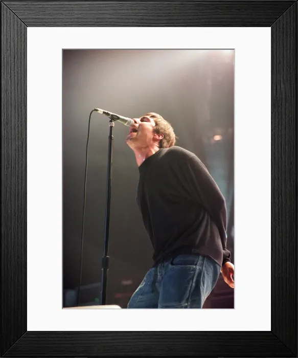 Framed Print : Liam Gallagher of Oasis performing at Newcastle Arena during their Be Here Now Tour Framed Print : Liam Gallagher of Oasis performing at Newcastle Arena during their Be Here Now Tour