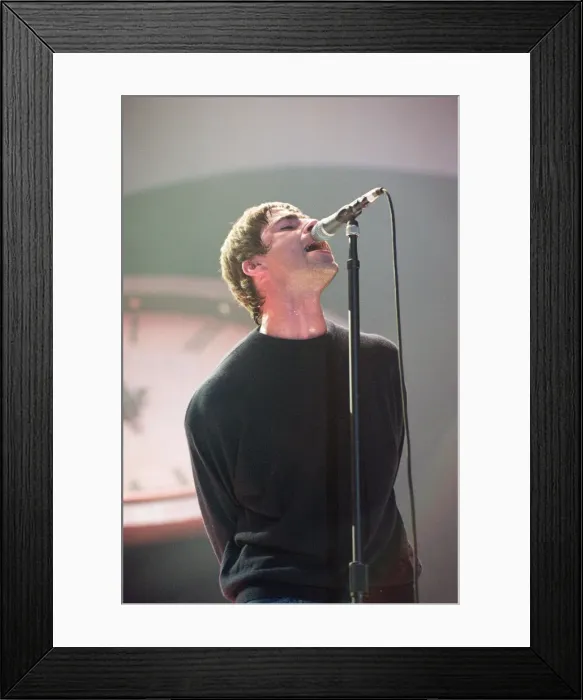 Framed Print : Liam Gallagher of Oasis performing at Newcastle Arena during their Be Here Now Tour Framed Print : Liam Gallagher of Oasis performing at Newcastle Arena during their Be Here Now Tour