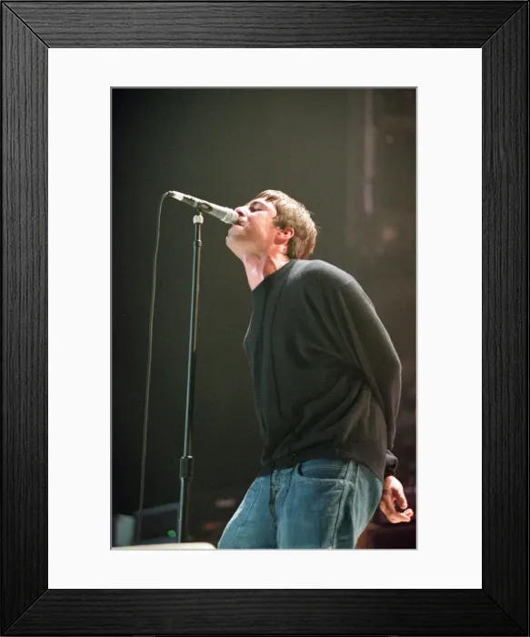 Framed Print : Liam Gallagher of Oasis performing at Newcastle Arena during their Be Here Now Tour Framed Print : Liam Gallagher of Oasis performing at Newcastle Arena during their Be Here Now Tour
