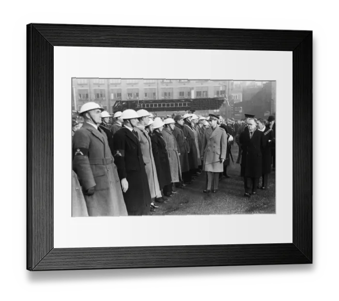 Framed Print : King George VI tours the bomb shattered areas of Birmingham following the city suffering Framed Print : King George VI tours the bomb shattered areas of Birmingham following the city suffering