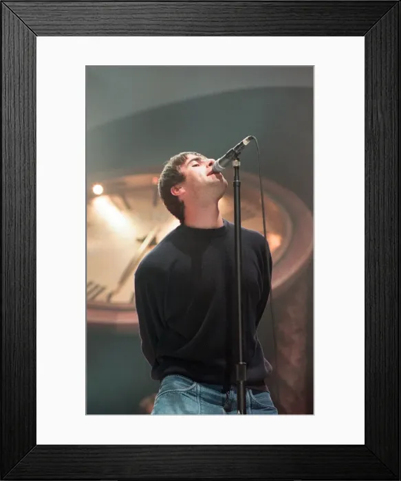 Framed Print : Liam Gallagher of Oasis performing at Newcastle Arena during their Be Here Now Tour Framed Print : Liam Gallagher of Oasis performing at Newcastle Arena during their Be Here Now Tour