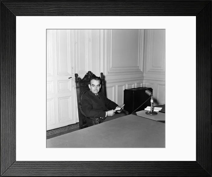 Framed Print : Prince Rainier of Monaco holds a press conference before the birth of his first baby Framed Print : Prince Rainier of Monaco holds a press conference before the birth of his first baby