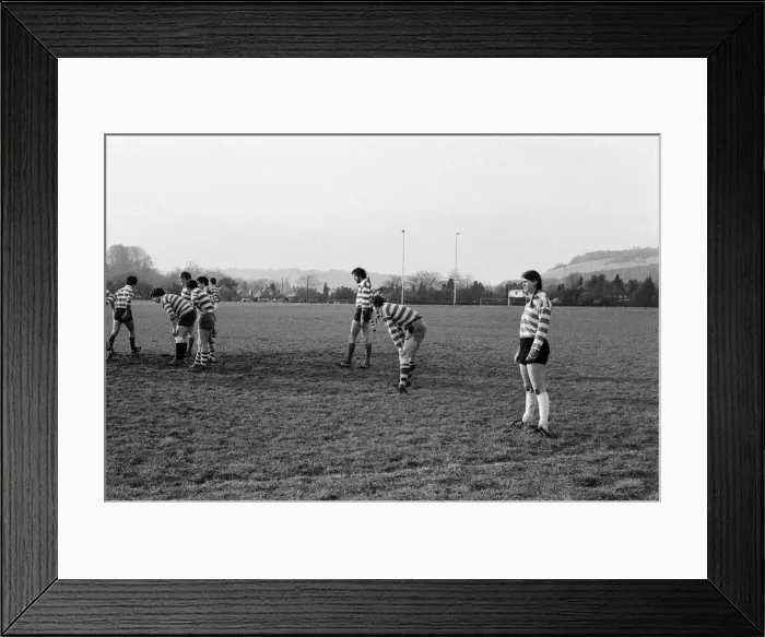 Framed Print : Jean McCollister, 22, from Seattle USA, playing rugby for Dorking Surrey against Framed Print : Jean McCollister, 22, from Seattle USA, playing rugby for Dorking Surrey against