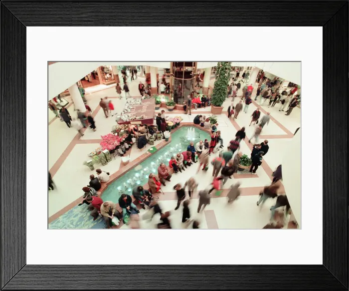 Framed Print : Customers pack Merry Hill Shopping Centre in Brierley Hill, first day of Christmas Sales