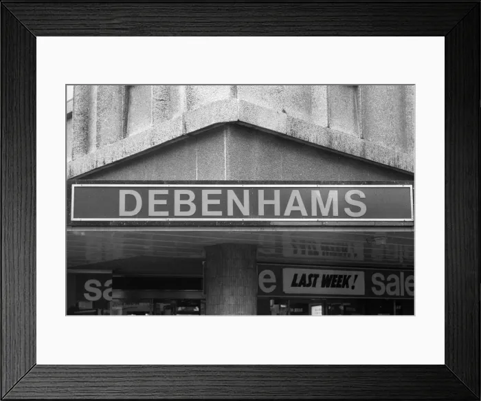 Framed Print : Debenhams shop sign. 1978 Framed Print : Debenhams shop sign. 1978