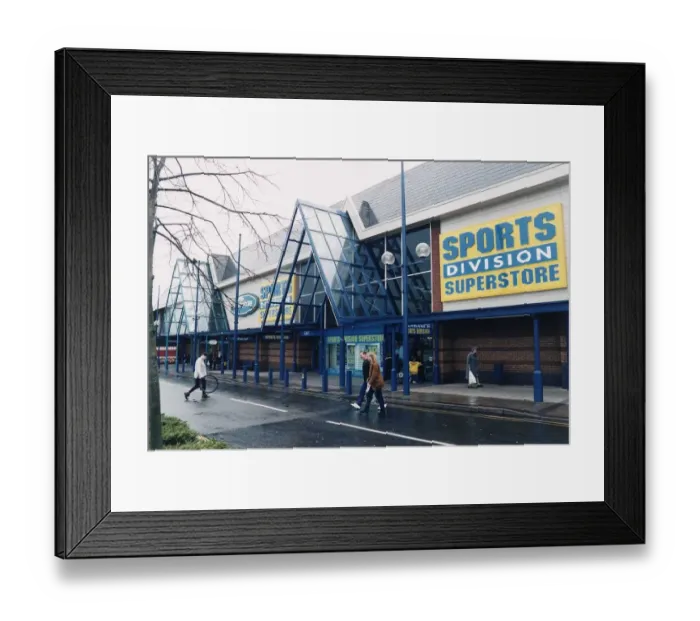 Framed Print : Sports Division Superstore, Fosse Park Shopping Centre, Leicester 1998 Framed Print : Sports Division Superstore, Fosse Park Shopping Centre, Leicester 1998