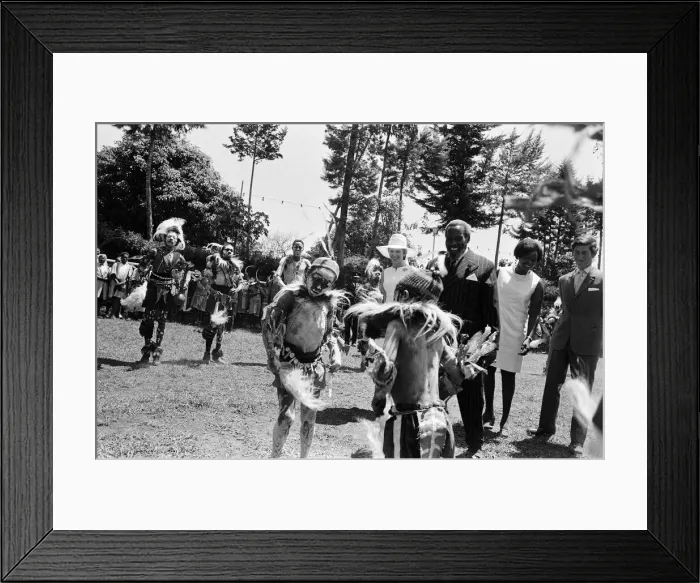 Framed Print : Princess Anne and Prince Charles watch a traditional dance of welcome alongside Framed Print : Princess Anne and Prince Charles watch a traditional dance of welcome alongside