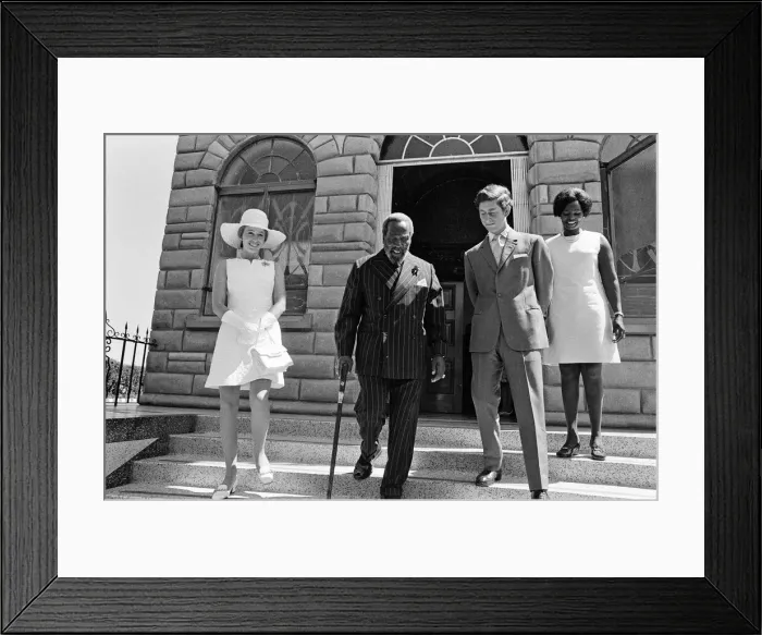 Framed Print : Princess Anne and Prince Charles watch a traditional dance of welcome alongside Framed Print : Princess Anne and Prince Charles watch a traditional dance of welcome alongside