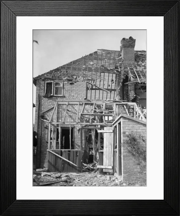Framed Print : Damage to housing in School Road, Hall Green, Birmingham following an air raid Framed Print : Damage to housing in School Road, Hall Green, Birmingham following an air raid