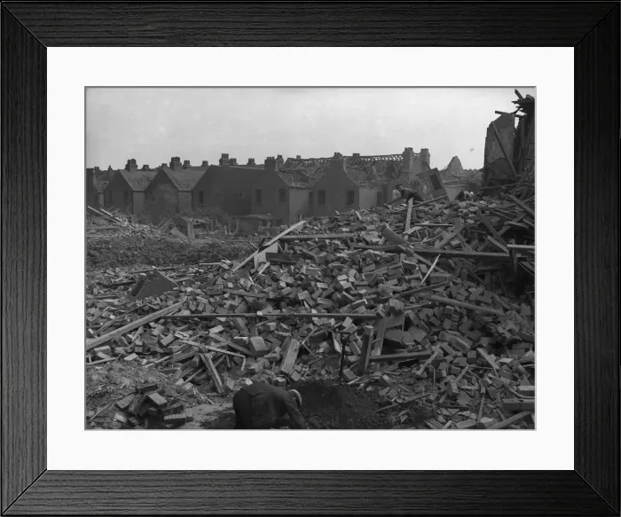 Framed Print : Workmen clearing the rubble at Rookery Road, Handsworth Framed Print : Workmen clearing the rubble at Rookery Road, Handsworth