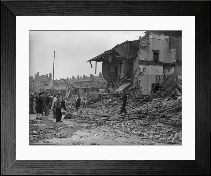 Framed Print : Workmen clearing the rubble in Highgate Road, Balsall Heath Framed Print : Workmen clearing the rubble in Highgate Road, Balsall Heath